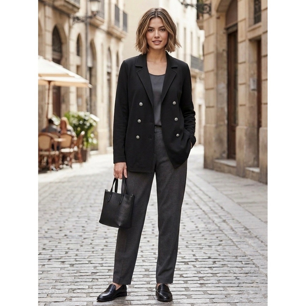 J. Jill Wearever Black Double Breasted Knit Blazer Jacket Tall Medium 335123